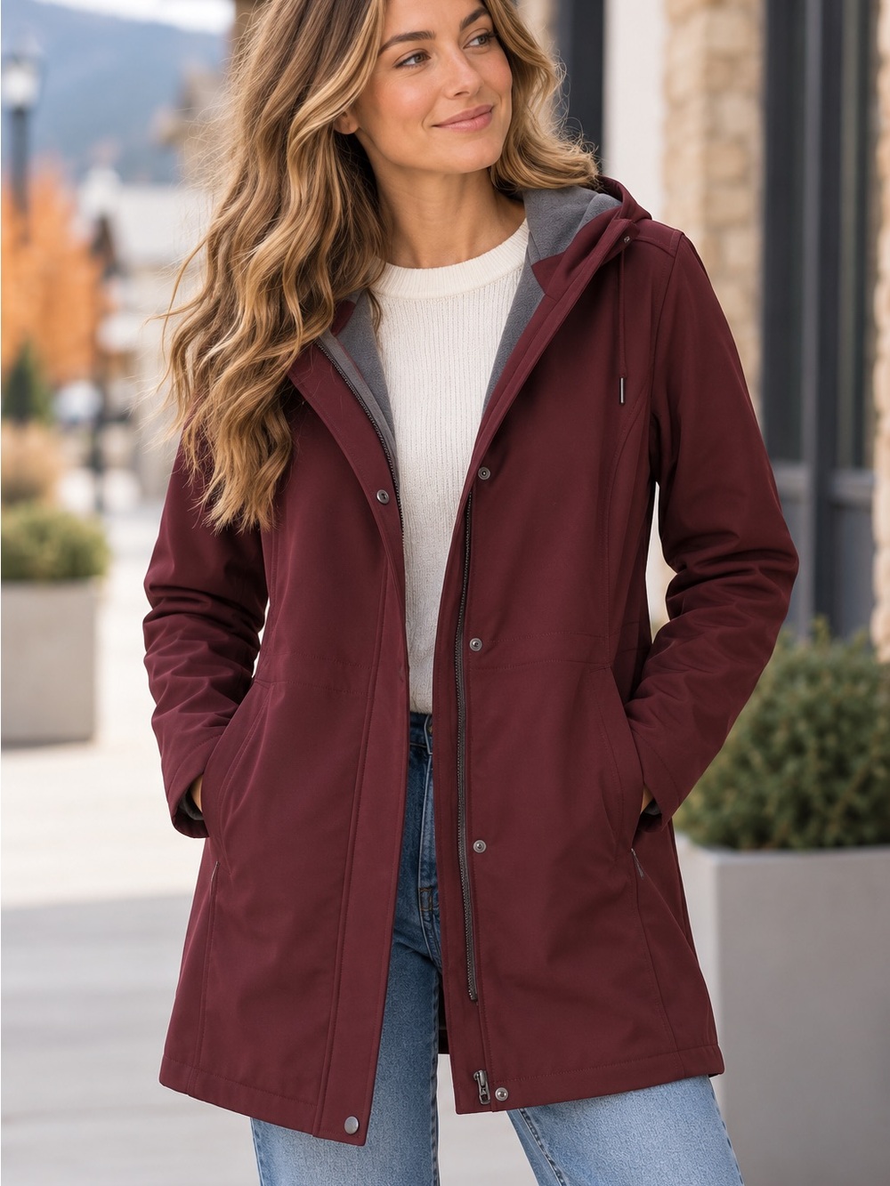 Outdoor Ventures Women’s Burgundy Hooded Softshell Jacket Coat Size XL NWOT